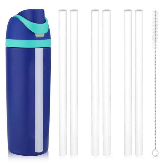 19 oz Replacement Straws for Owala FreeSip 6PCS Reusable Plastic Straws with Cleaning Brush for Owala Flip Insulated Stainless Steel Water Bottle 19oz Tumbler Accessories Parts (White)