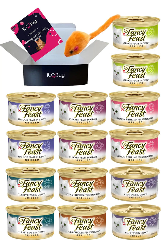 ILC Buy Grilled Wet Canned Food Bundle Variety Pack: 07 Flavors(02each) Pack of 14 cans.Plus Kit Pet Toys and Booklet.